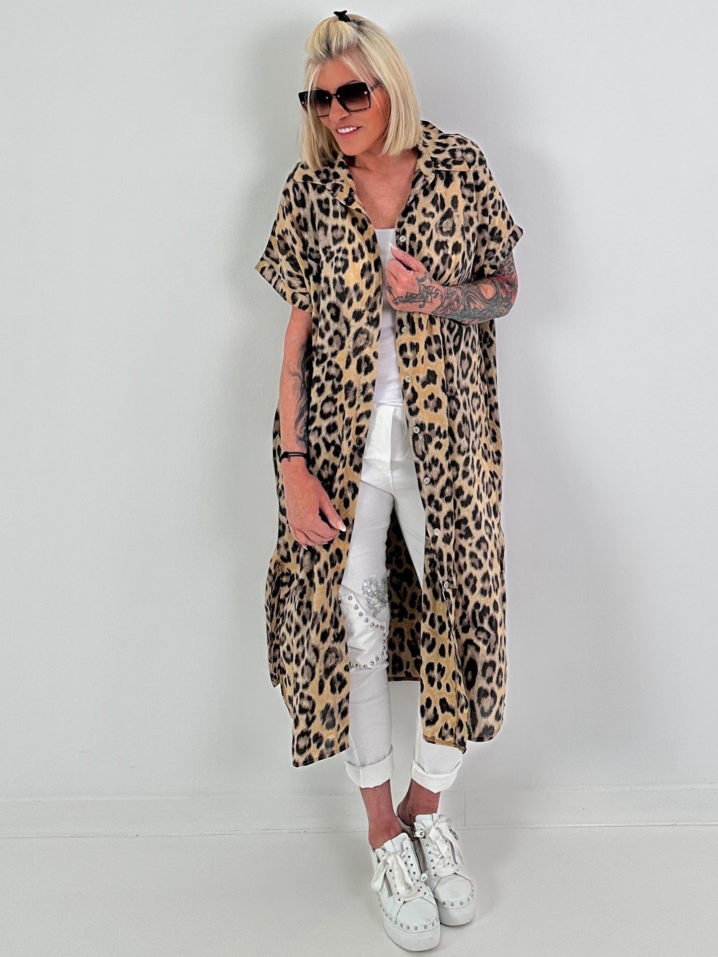 Blouse dress with leopard print - camel