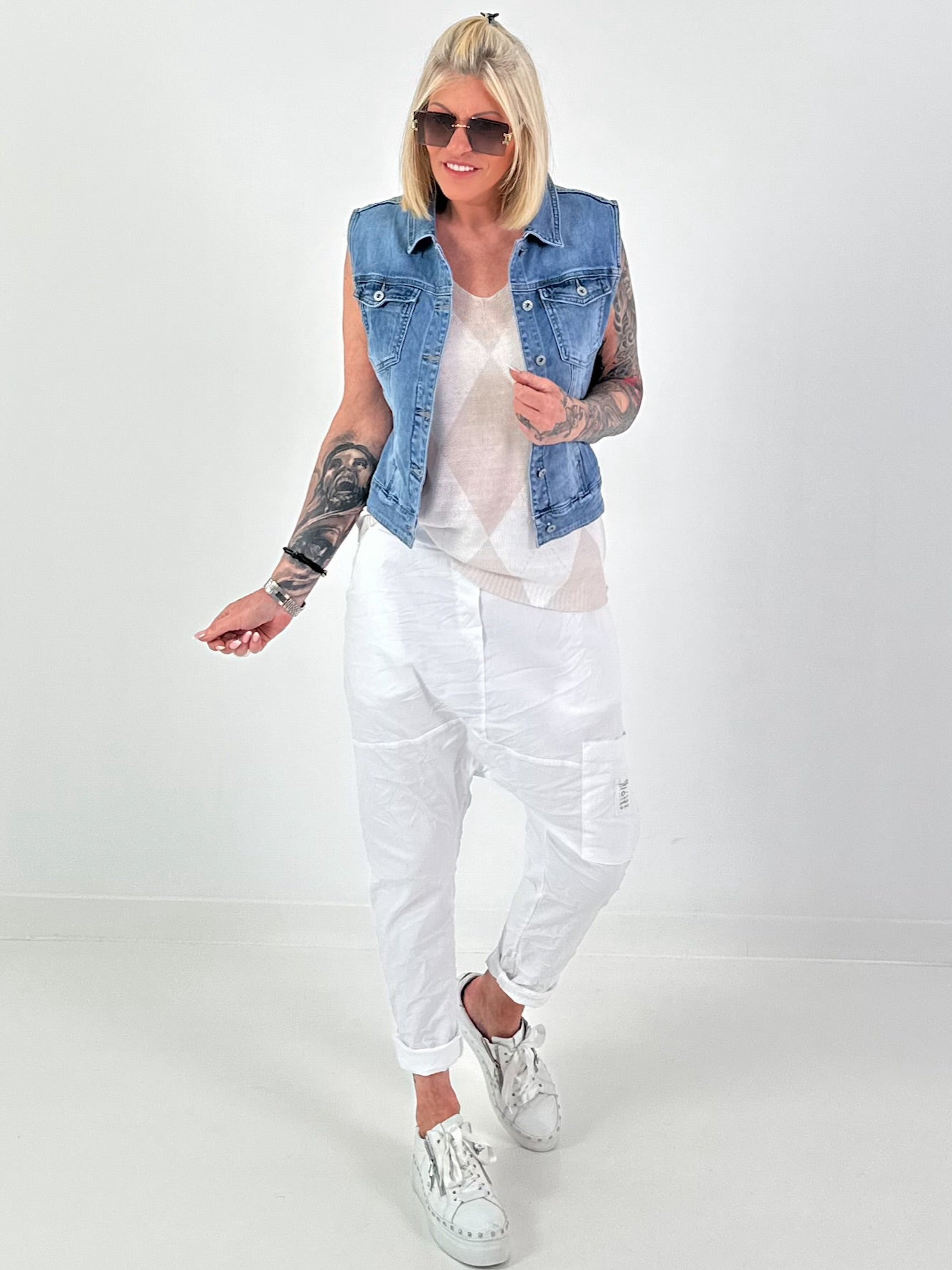 Pullunder mit Raute - weiss-beige