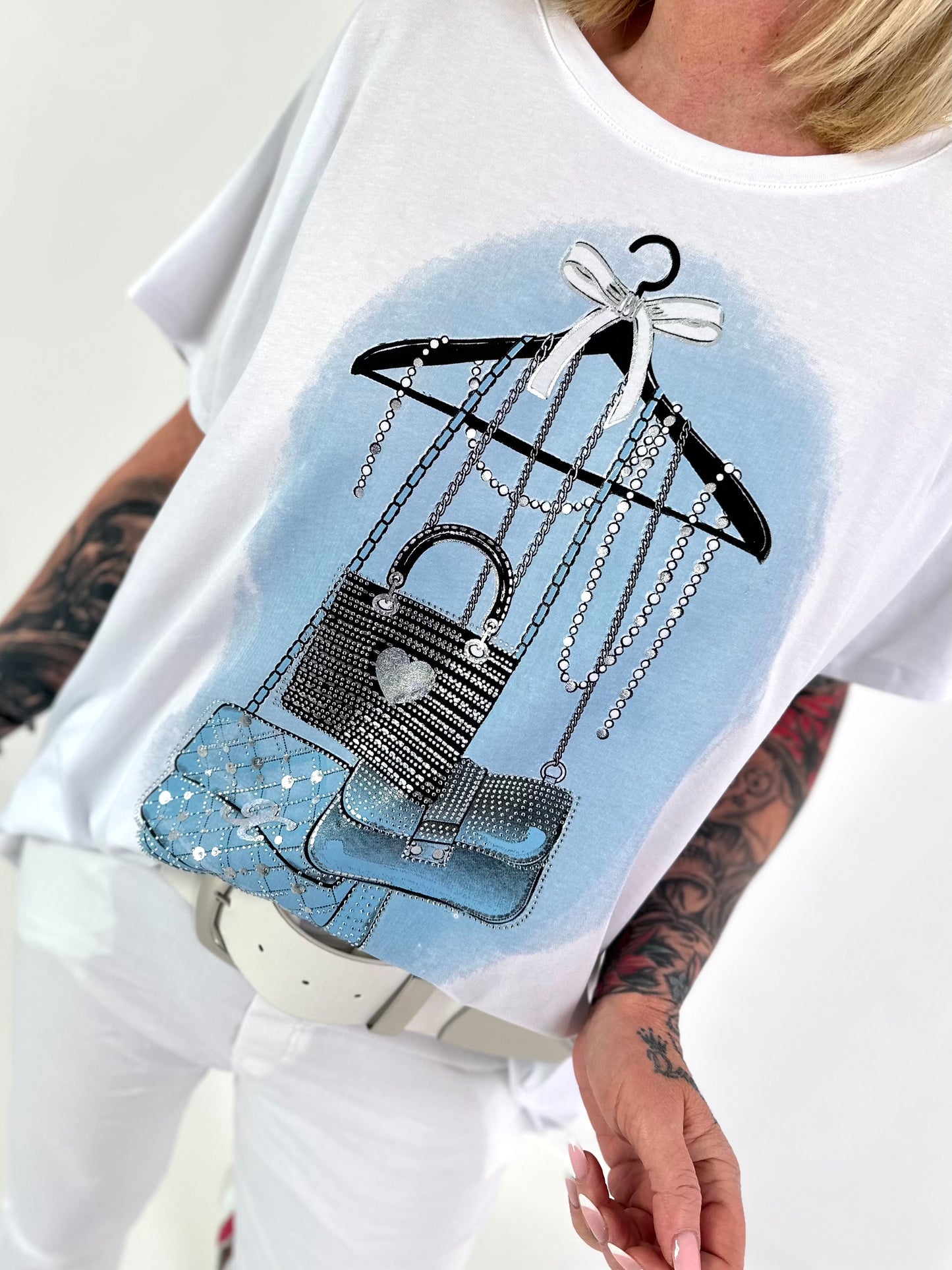 T-Shirt Glitter Bag - white-light blue