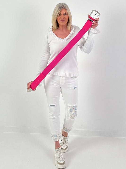 Stretch belt with silver buckle - pink