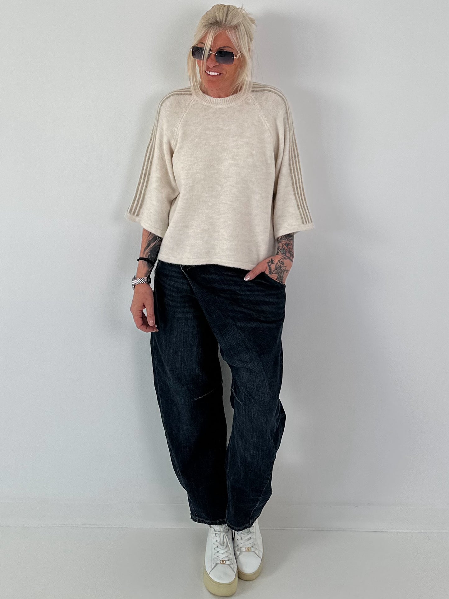 Pullover mit halbem Arm - beige