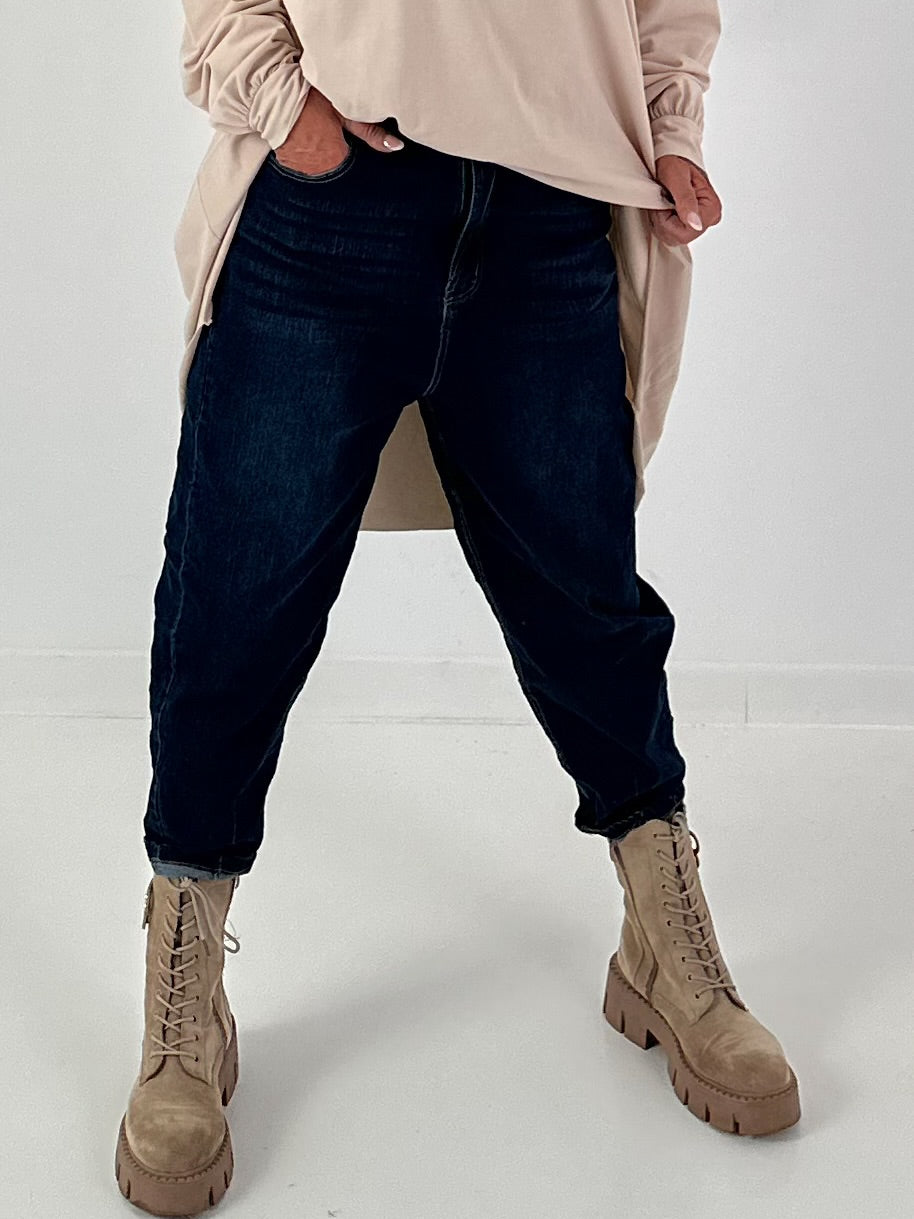 Boyfriend Jeans mit elastischem Bund - denim