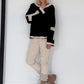 Oversized Sweater mit Strasskreuz - schwarz-beige