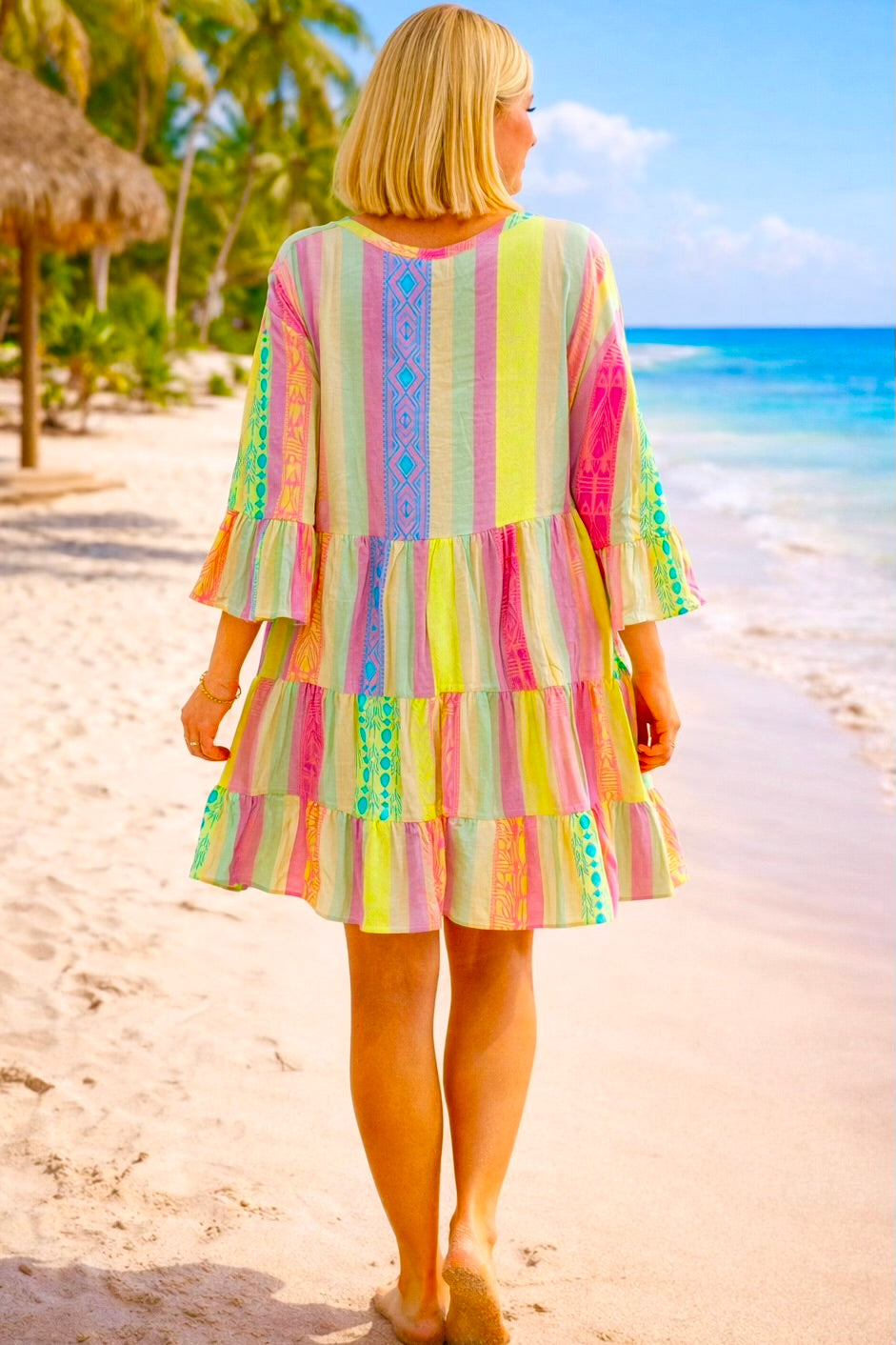 Boho Tunika-Kleid im Ibiza-Style - mehrfarbig