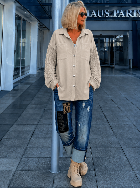 Lässiges Wildleder-Optik Hemd mit Strickarm - beige