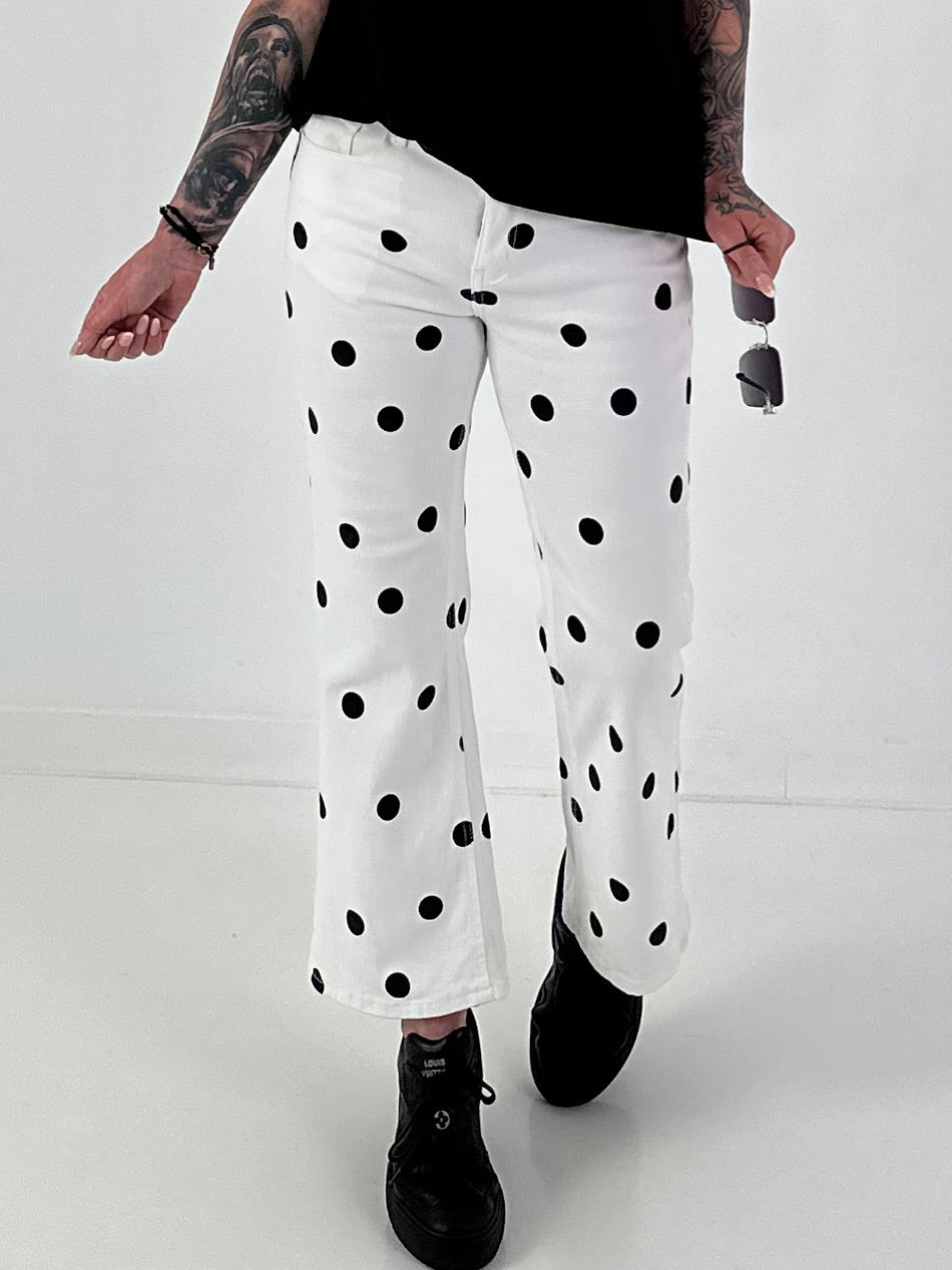 Jeans with all-over polka dots - white-black