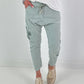 Baggy/Boyfriend broek met gehaakte bloemen aan de zijkant - kaki
