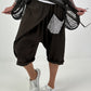 Kurze Leinen Baggy mit Überwurf und Paillettendetails - schoko