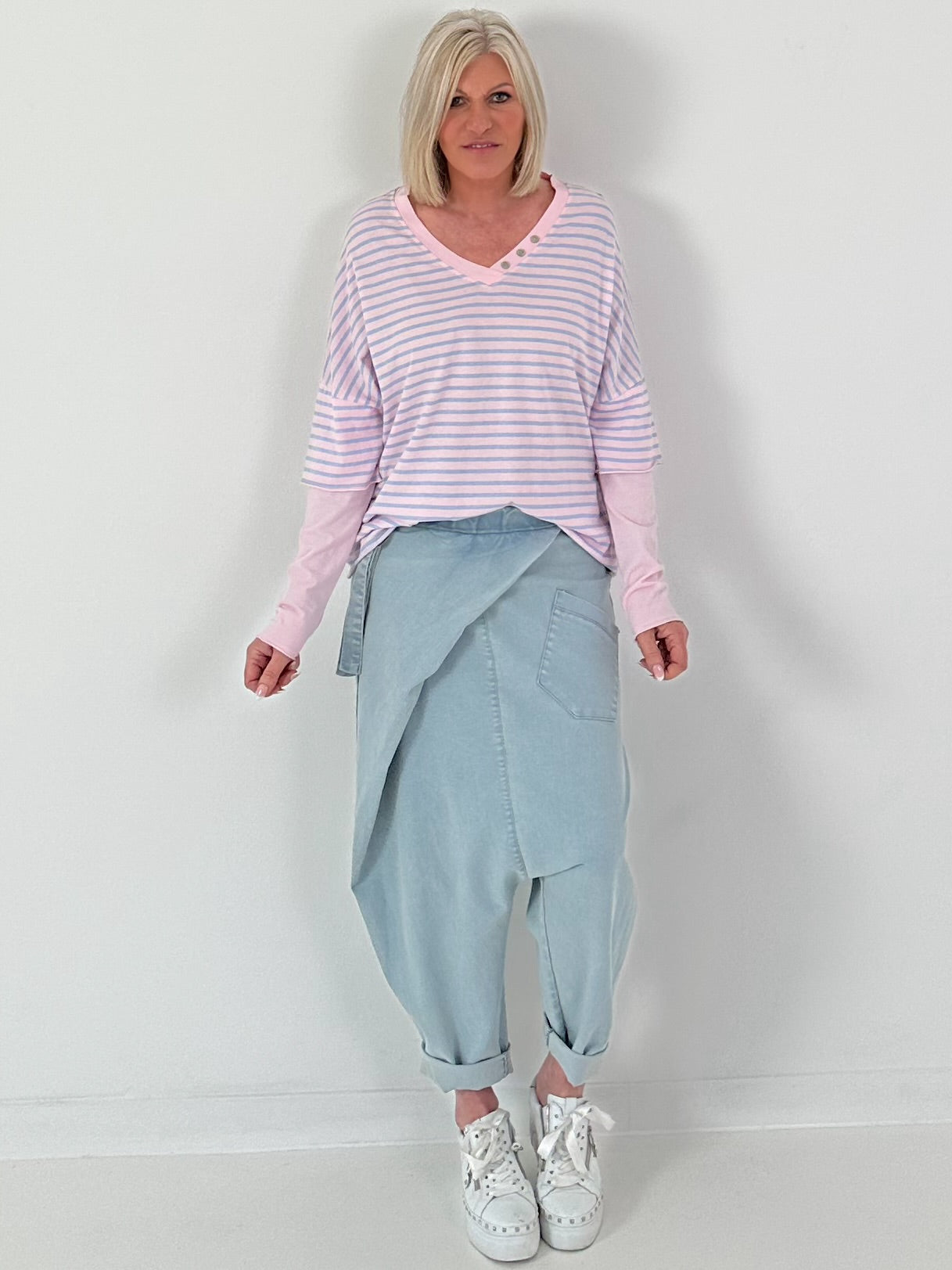 Shirt mit Streifen - hellblau-rosa