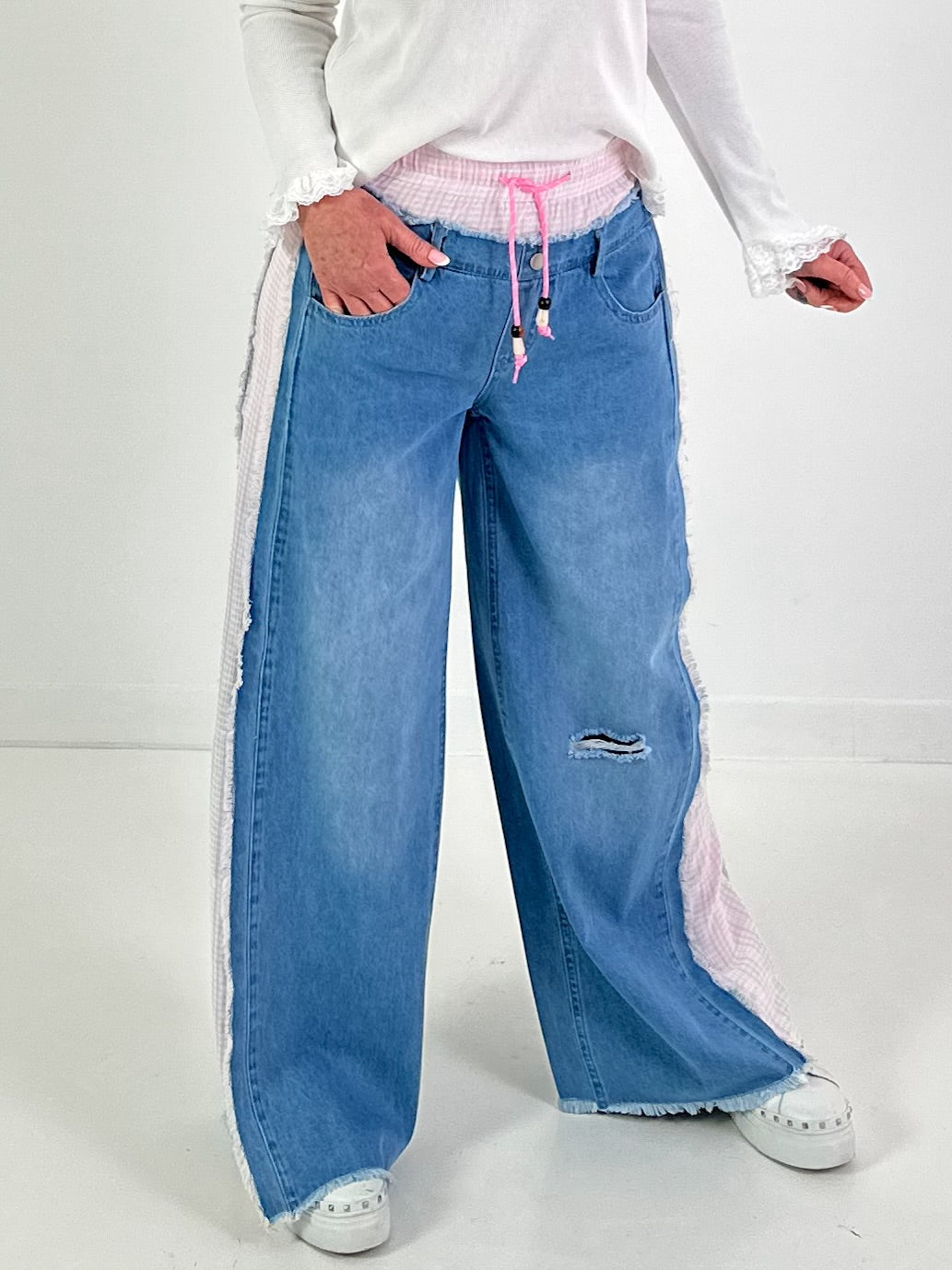 Jeansbroek model "Vichy Layer" - denim roze