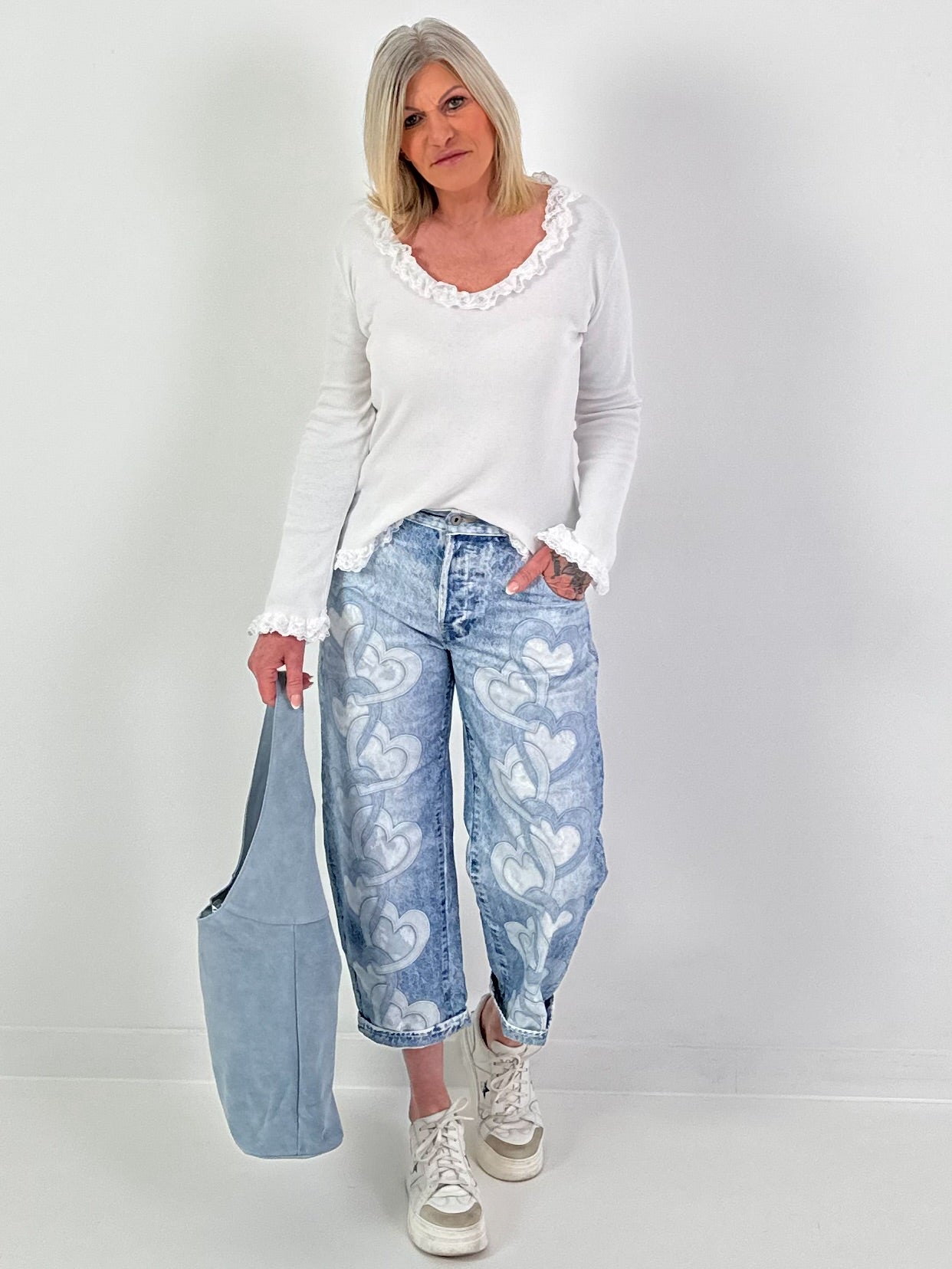 Blouse met kanten ruches - wit