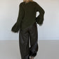 Kuschliger Pullover mit Fransen-Details - oliv