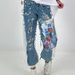 Sweat Jeans mit Print und Destroyed Details - weiss-denim