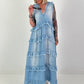 Sleeveless Ruffle Denim Dress - Light Blue