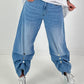 Jeans with gathered snap-button hem - denim