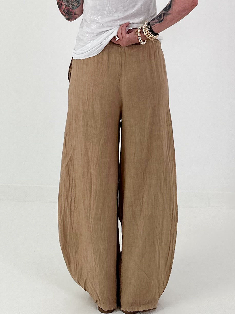 Balloon Linen Trousers - camel