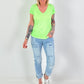 Ribbed T-shirt with fringe - neon green