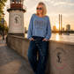 Sweater mit Linksnähten und Print - jeansblau