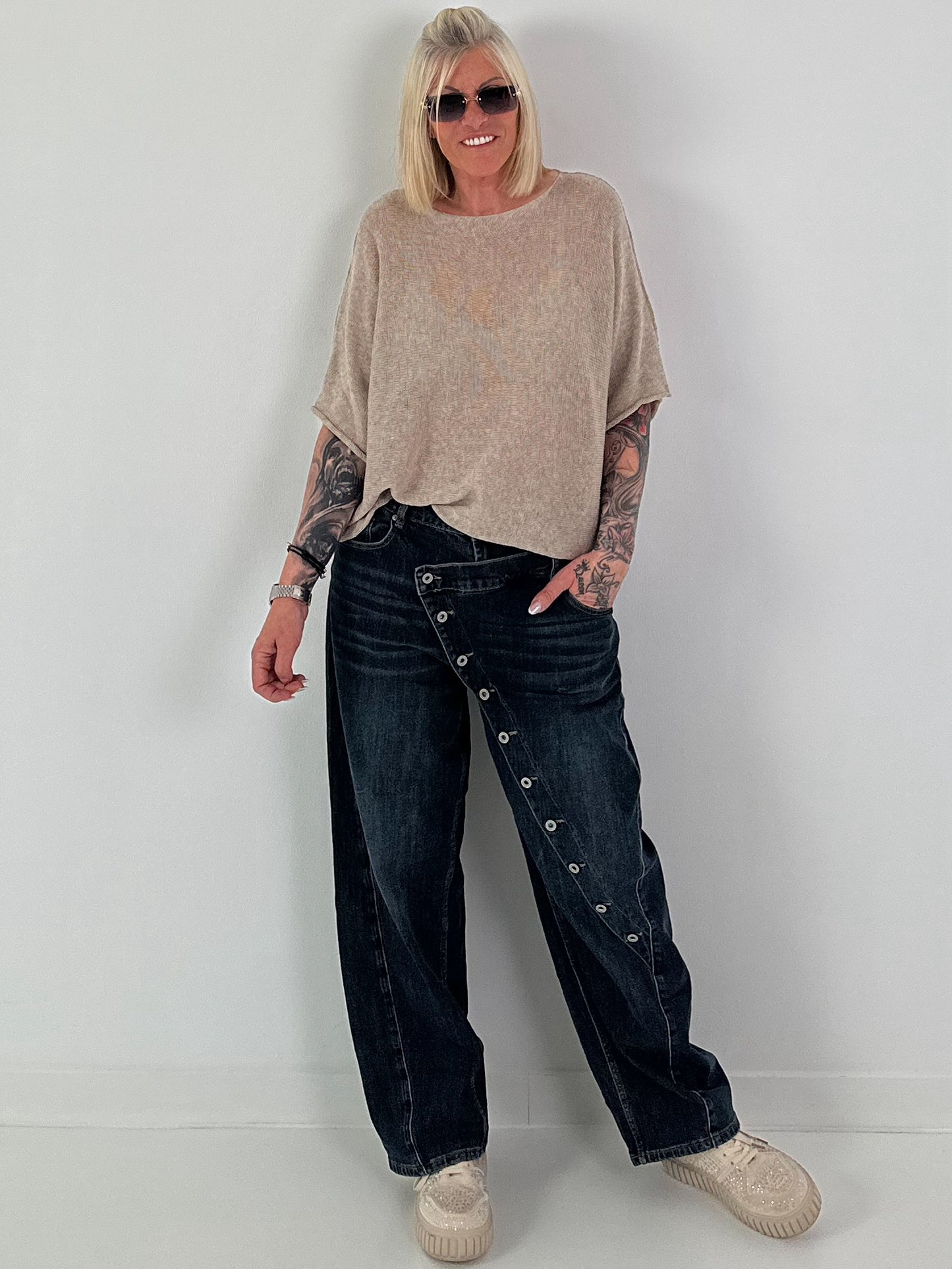 Leichter Pullover mit halben Arm - taupe