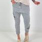 Baggy/Boyfriend Trousers with Crocheted Side Flowers - Grey