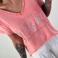 T-shirt with statement print - coral