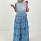 Sleeveless Ruffle Denim Dress - Light Blue