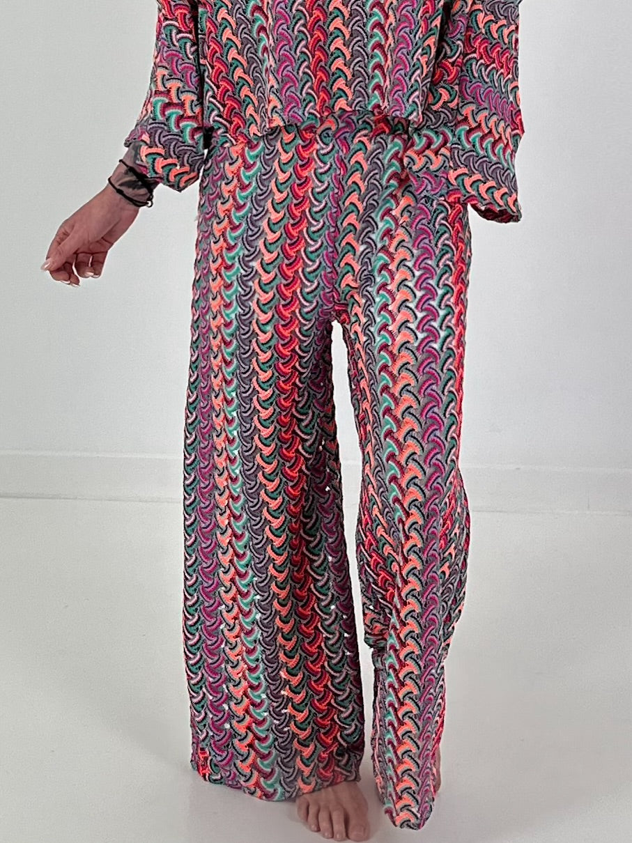 Crochet Pants with Pattern - pink-green-multicolored