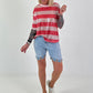 Pailletten Shirt mit Streifen - rot-rosa