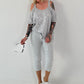 Shirt mit Cold Shoulder und Leo Strass - hellgrau