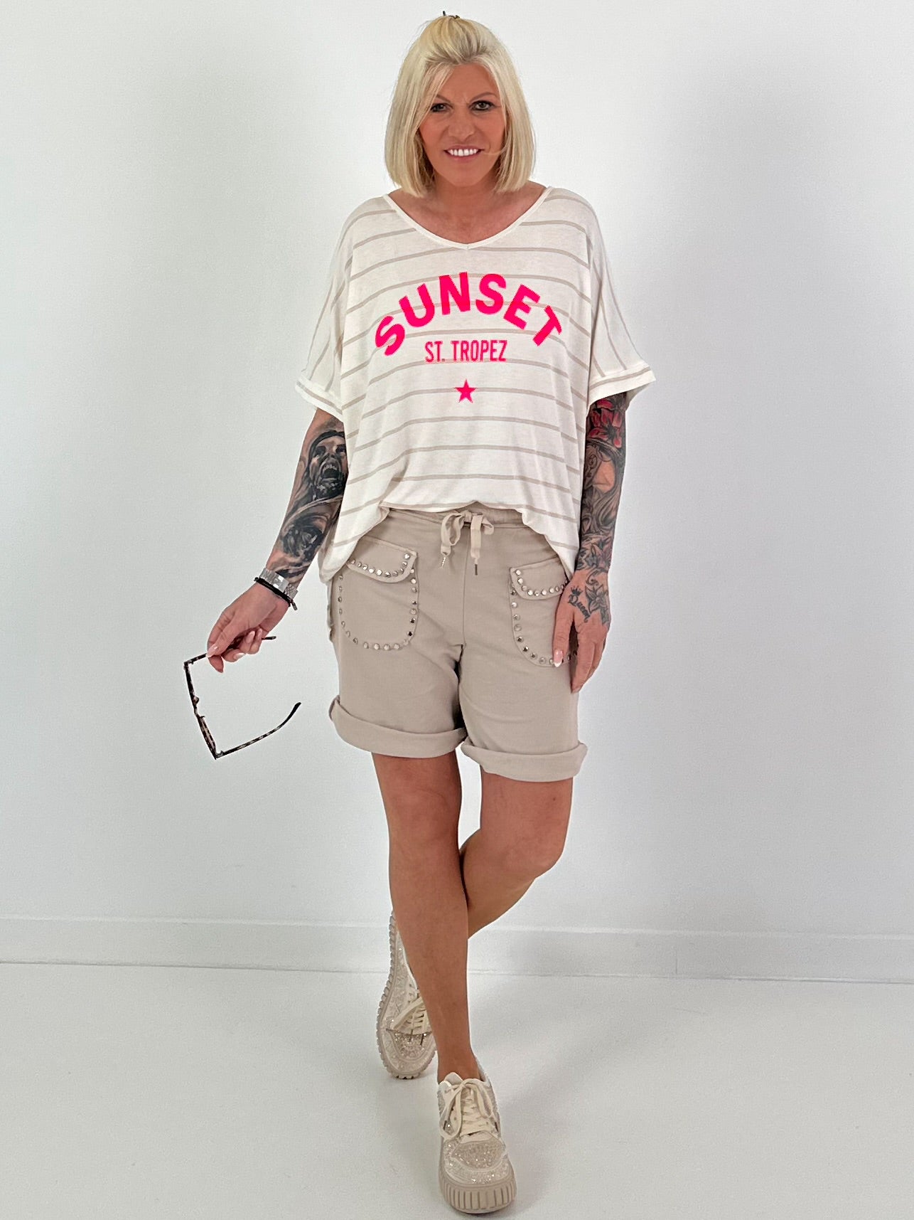 T-Shirt mit Streifen Sunset - ecru-beige