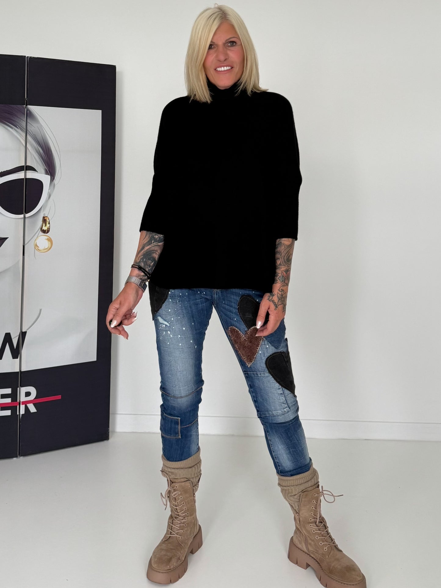Strickpullover mit Turtleneck - schwarz