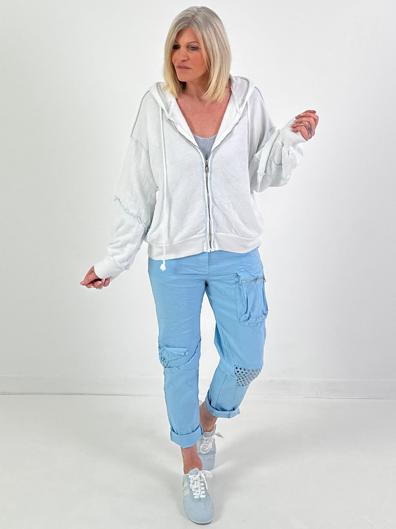 Trousers with mesh insert - light blue