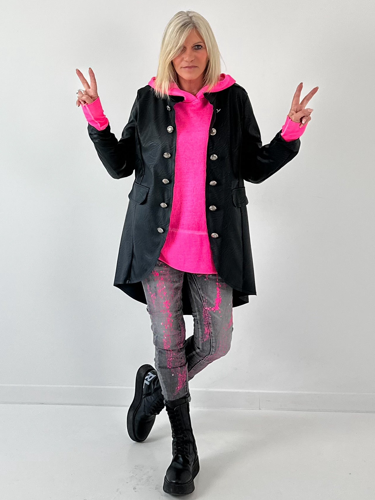 Militair jasje in lederlook model "Midnight Empress" - zwart