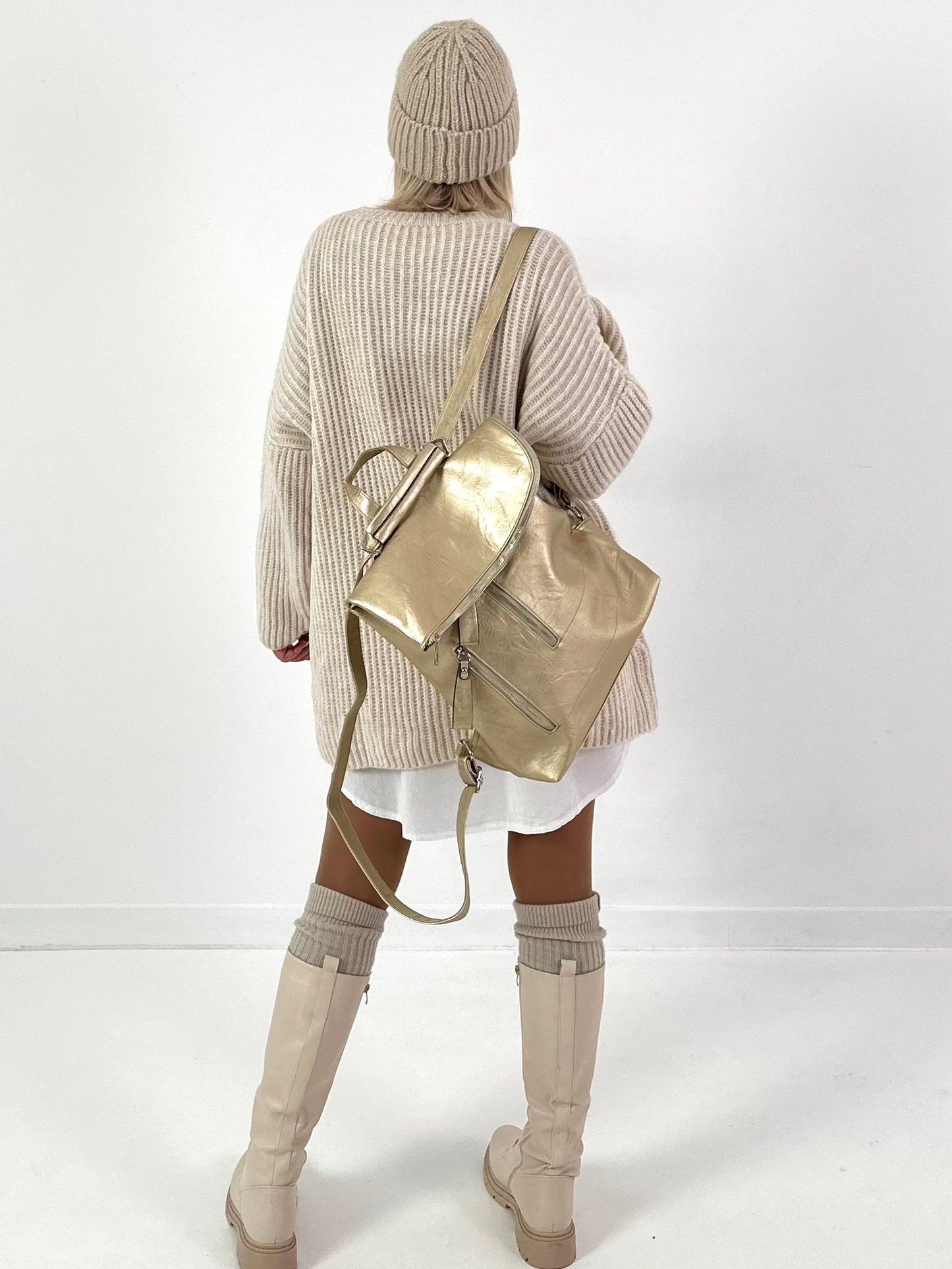 Leather-look backpack, model "City Fold" - gold