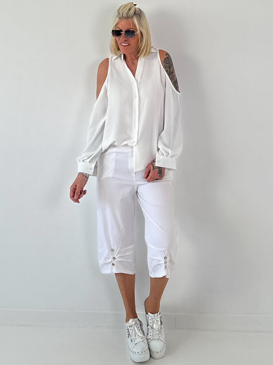 Bluse mit cold shoulder Detail - weiss