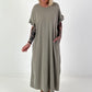 Langes Kleid mit kurzen Rüschen-Ärmeln - taupe