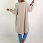 Oversized Long-Shirt mit seitlichen Spitzeneinsätzen - beige