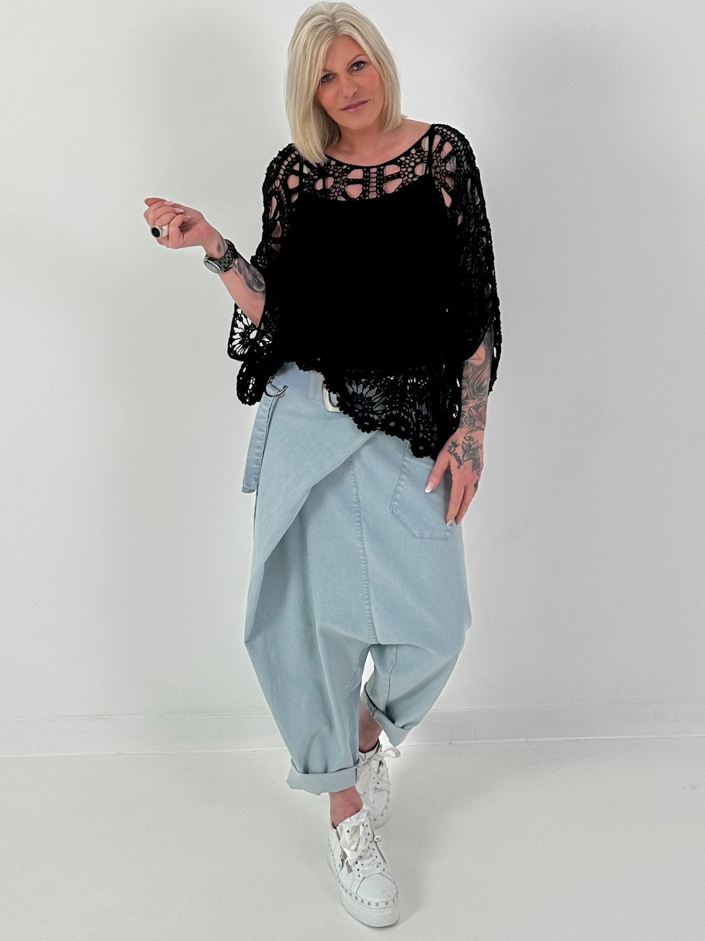 Häkelshirt mit Top - schwarz