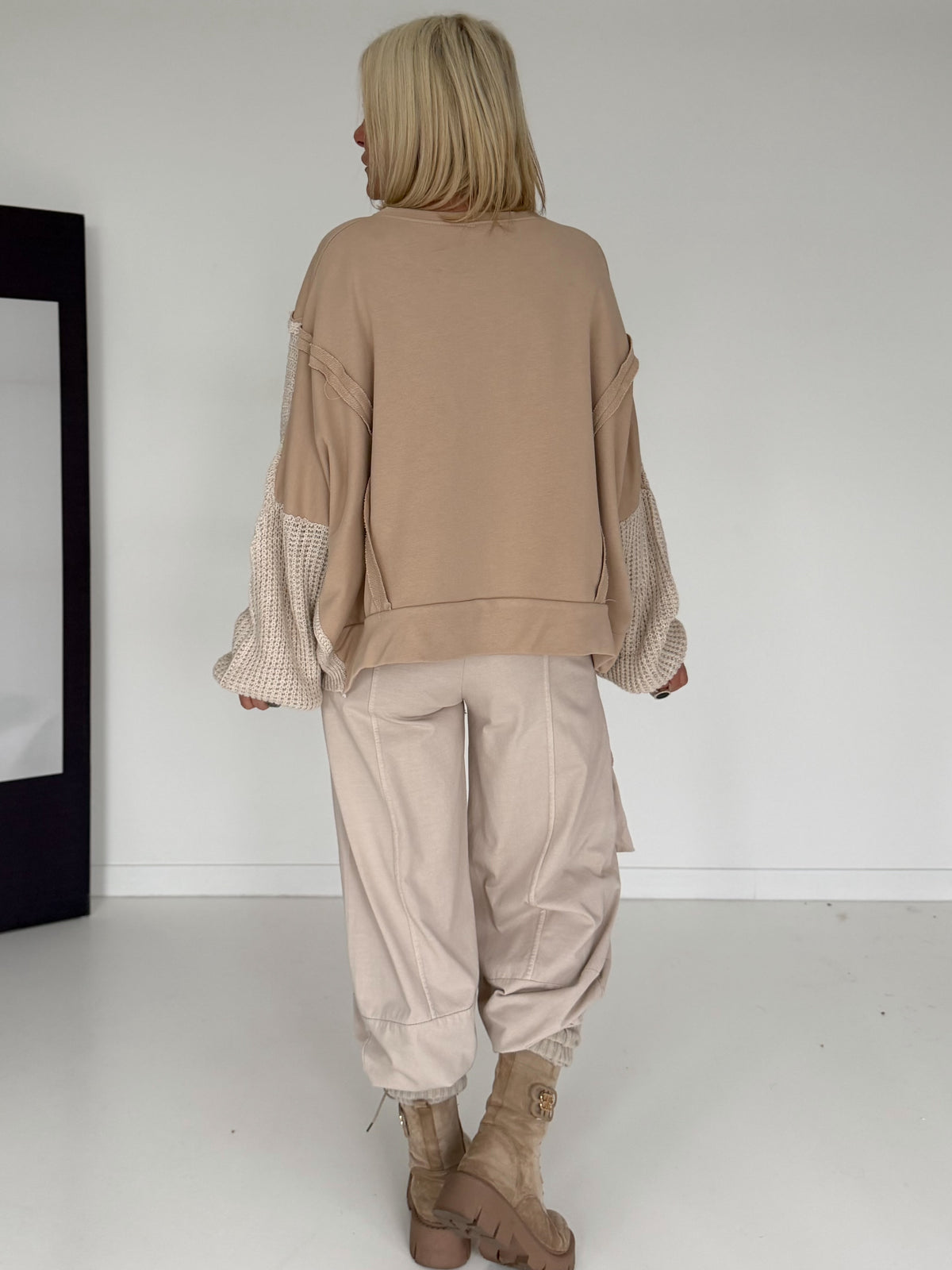 Sweater with knitted inserts - beige