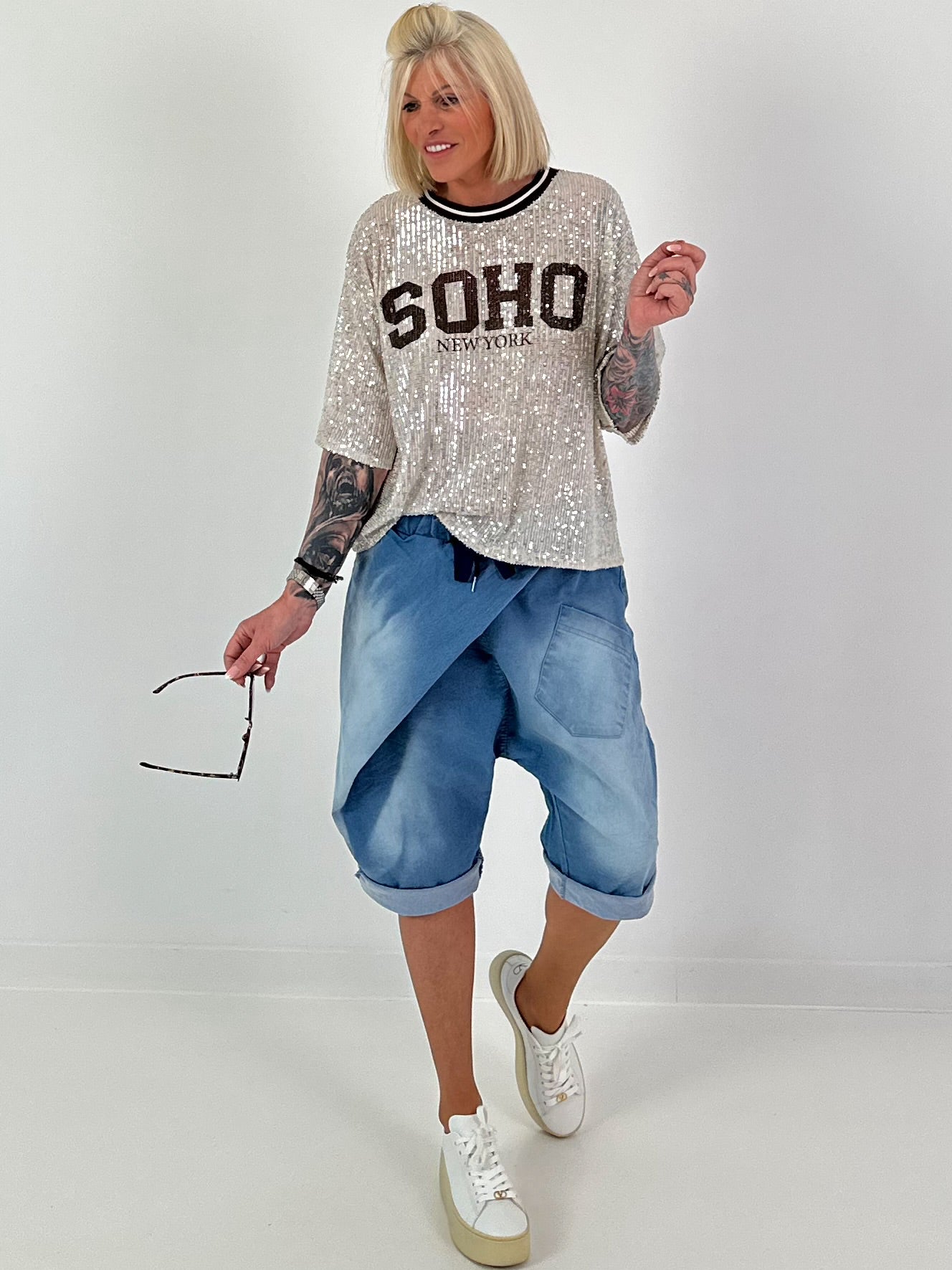 Pailletten Shirt SOHO New York - silber-schoko