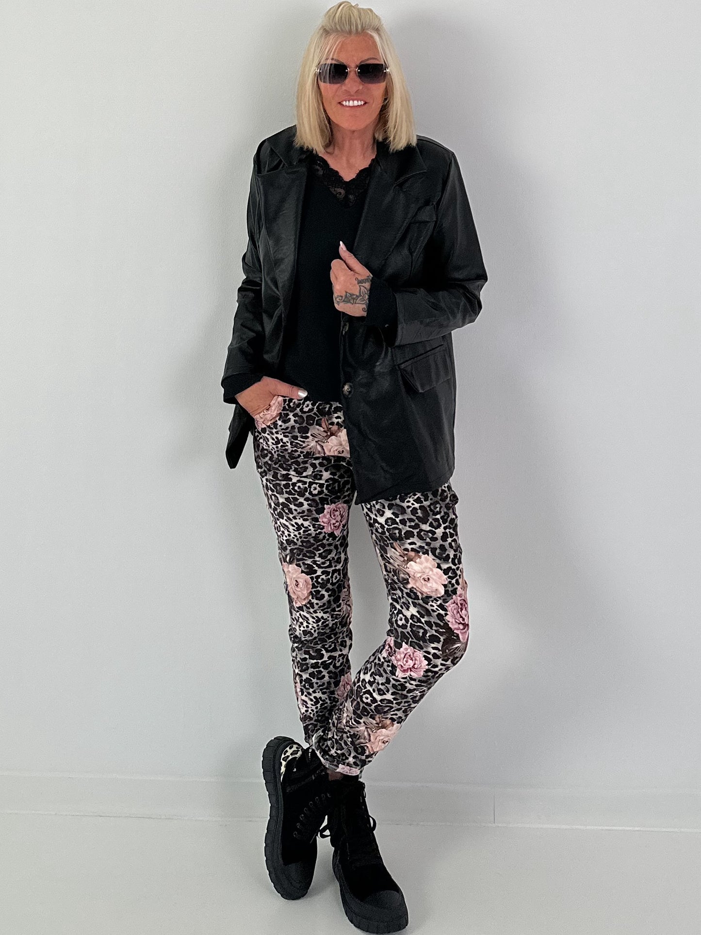 Blazer in Leder-Optik - schwarz