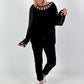 Silk tunic with crocheted neckline - black