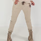 Vegan leather trousers with patch - beige