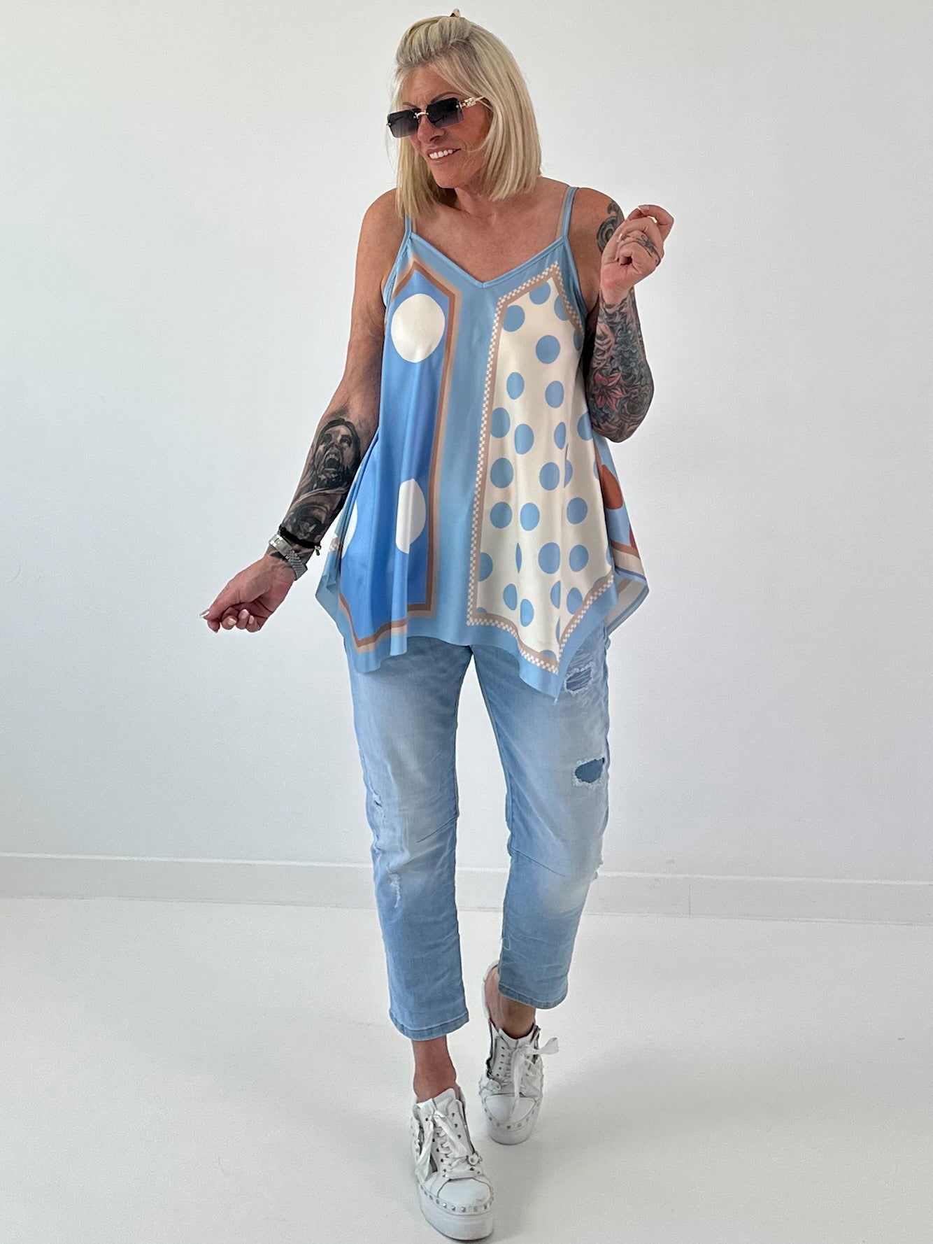 Airy patterned top - light blue - multicolored
