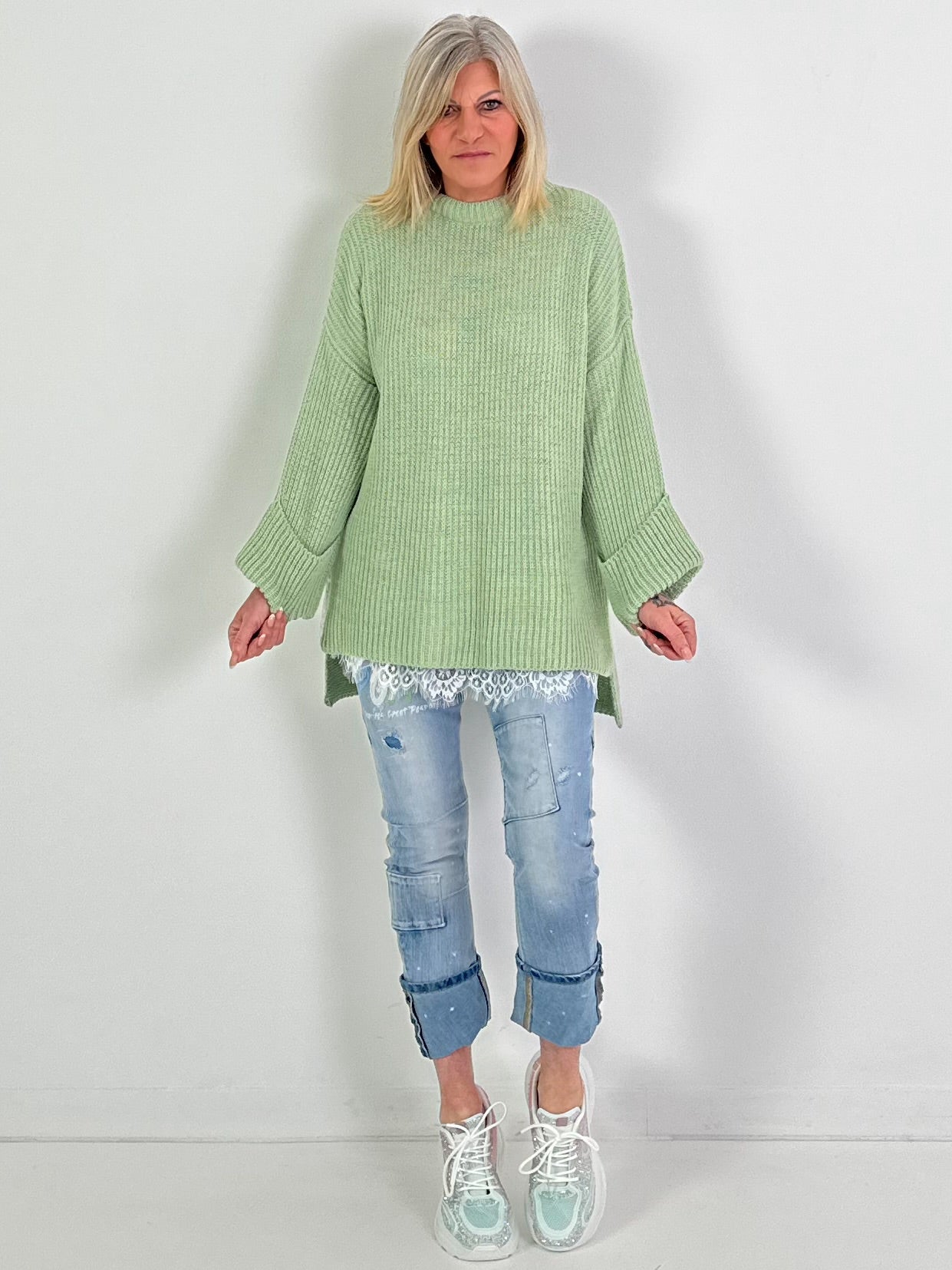 Trui model "Side Slit" - limoengroen