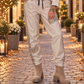 Lässige Hose in Lederoptik mit Pailletten-Applikationen - beige