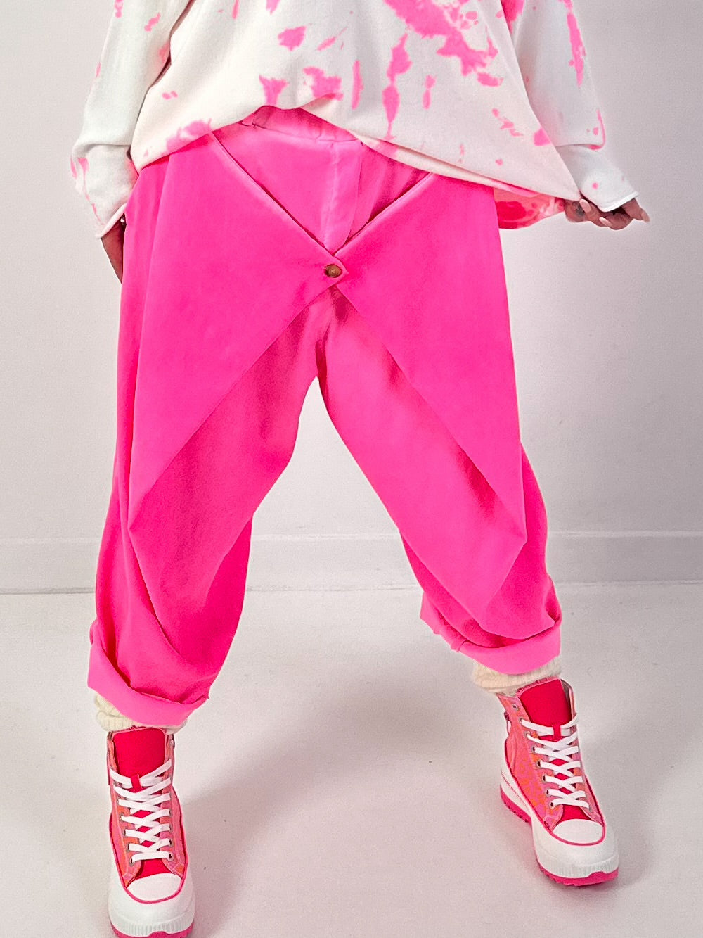 Suede-look trousers, model "Soft Layer" - neon pink