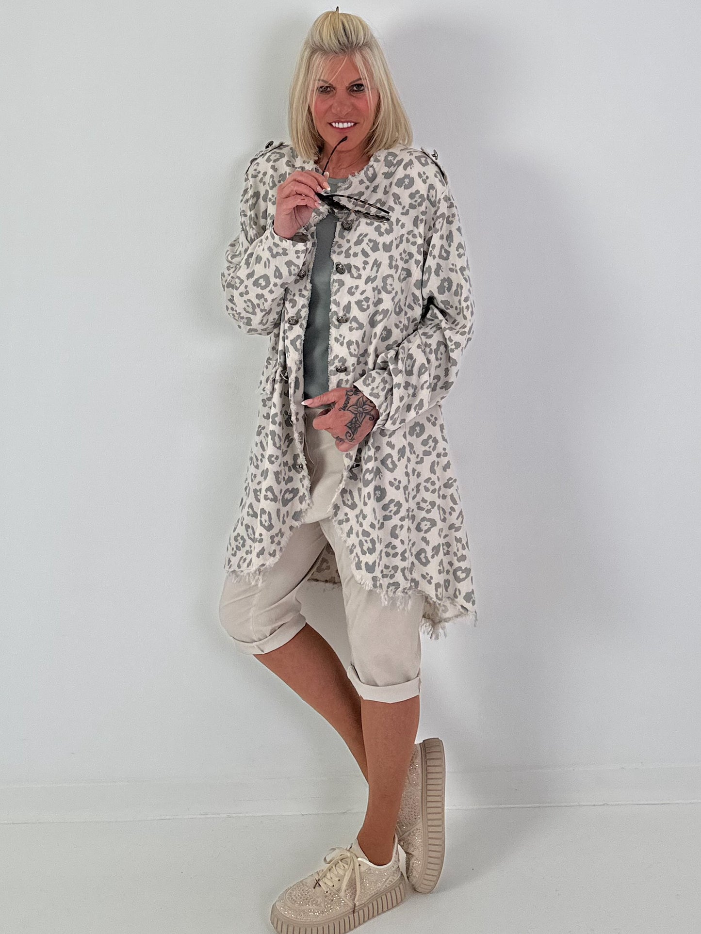 Oversized Leo Leinen Military Mantel - beige