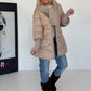 Winterjacke 2 Looks mit Stulpenärmeln und abnehmbarem Strickeinsatz - beige