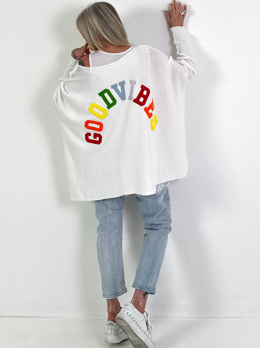 Pullover Good Vibes - weiss